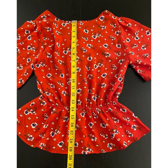 Socialite Peplum Top Women‎ XS Red Floral Elastic Waist Date Night Fall Festival - Picture 15 of 16